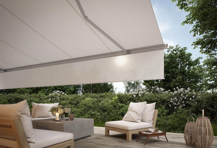 Markilux awning - ivory fabric and silver frame