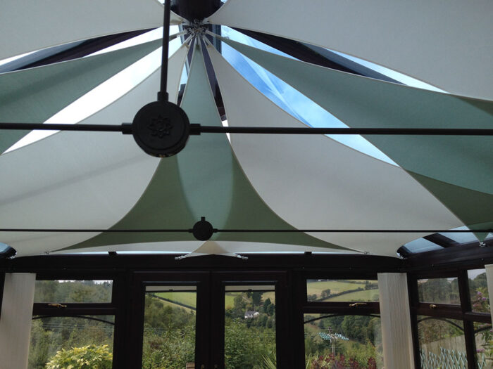 Shade sails in light green and white